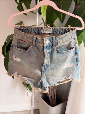 Primark Light Blue Distressed High-Waist Denim Shorts